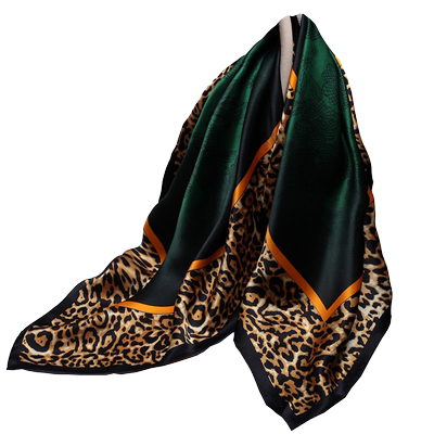 豹纹时尚丝巾洋气高档桑蚕丝方巾