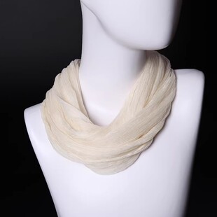 100%桑蚕丝真丝围脖百搭高级感薄款套头小丝巾保暖围巾乳黄米白色