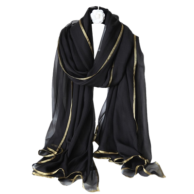 黑色桑蚕丝丝巾洋气薄款真丝围巾