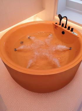 精鹰橙色彩色圆形SPA浴缸成人家用日式冲浪按摩独立式民宿酒店
