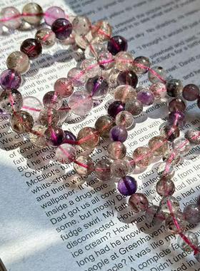 巧恩珠宝天然7A级冰种超七圆珠手链紫钛晶极光散珠手串 厂家直销