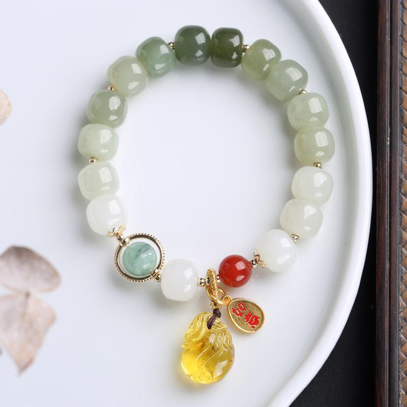 天然渐变和田玉手链南红翡翠路路通吊蜜蜡钱袋吉祥如意手串女