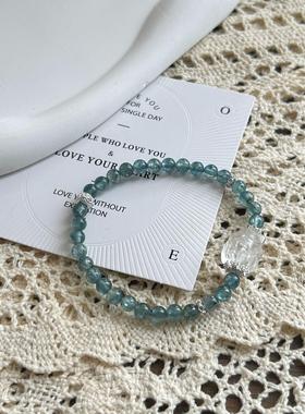 巧恩新款天然绿蓝晶白水晶九尾狐手链女生个性小众水晶串珠款