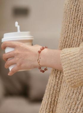 巧恩字母草莓晶手链天然粉水晶手工diy串珠手串