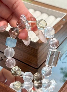 巧恩珠宝天然黄水晶柠檬晶莫粉茶发晶白幽灵白水晶无事牌水晶手链