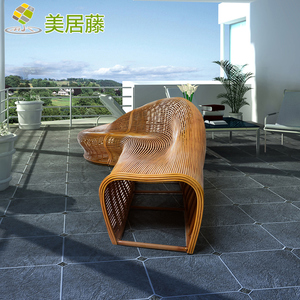 户外庭院多人座藤椅沙发定做大户型花园休闲椅设计师异形藤编椅