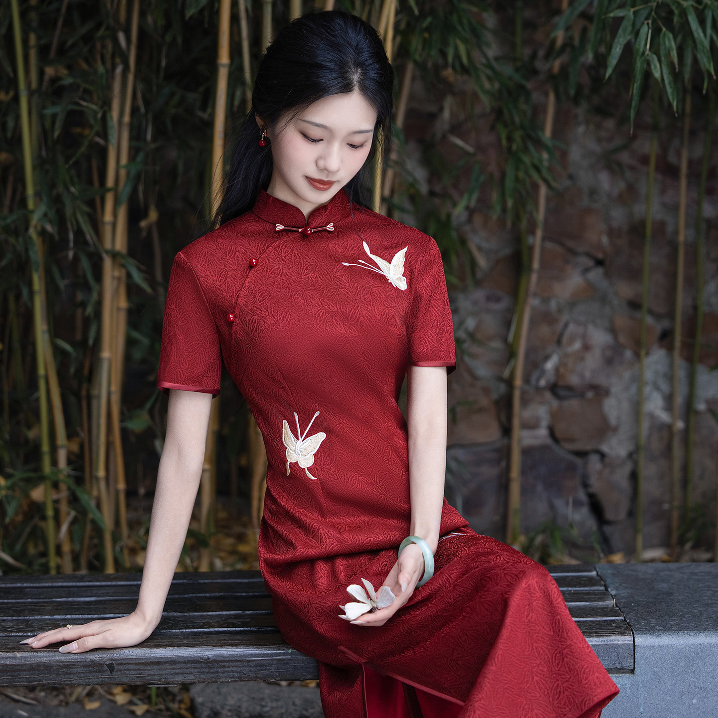 南风知红色旗袍订婚结婚礼服裙敬酒服新中式改良年轻款女修身显瘦