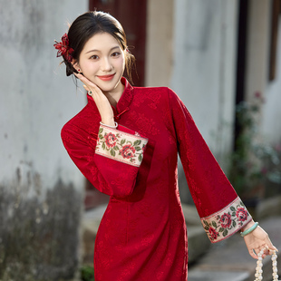 南风知冬款加绒新中式红色订婚旗袍女高端修身结婚礼服婚礼敬酒服