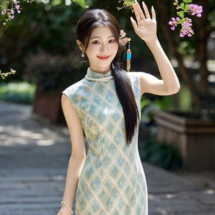 南风知2026秋季新款复古风格子旗袍女无袖新中式气质优雅淑女日常