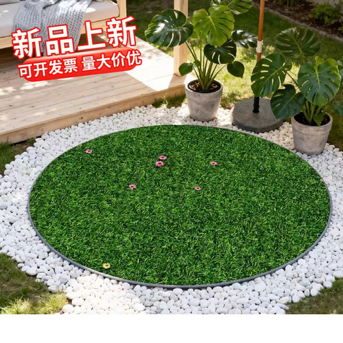 仿真绿色草坪圆桌中间摆放塑料草皮酒店花园圆形草皮桌面装饰品