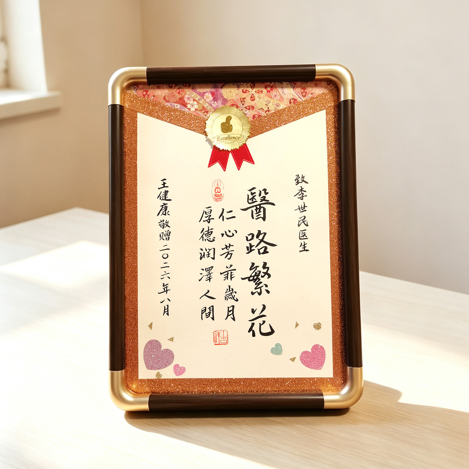 【送医生】锦旗手写定制感谢牌医路繁花送医生的礼物迷你小摆台件