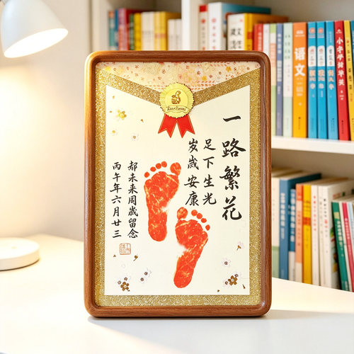 一路繁花周岁脚印纪念蛇宝宝抓周岁生日满月手写手足印脚印画相框