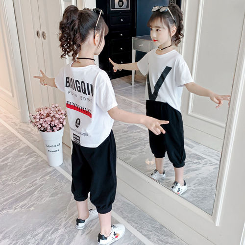 Korean version of Zhongda girls' summer clothes 2020 new foreign style net red suit fashionable girl short sleeve two-piece set