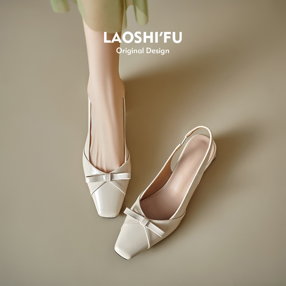 羊皮版！法式蝴蝶结粗跟包头凉鞋女夏季新款仙女风温柔配裙子单鞋