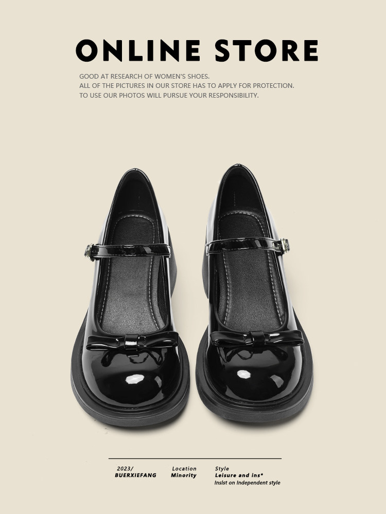 法式复古高跟玛丽珍鞋女2025新款春秋蝴蝶结黑色圆头英伦风小皮鞋