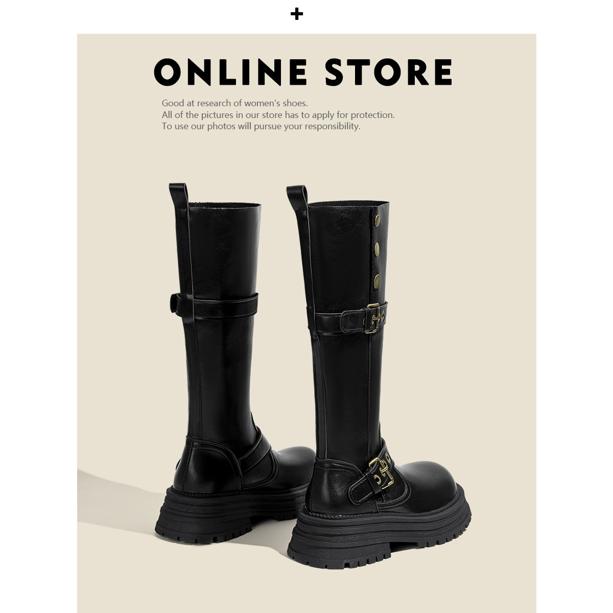 老师傅手工定制美拉德厚底长筒靴女粗跟显瘦不过膝高筒长靴骑士靴