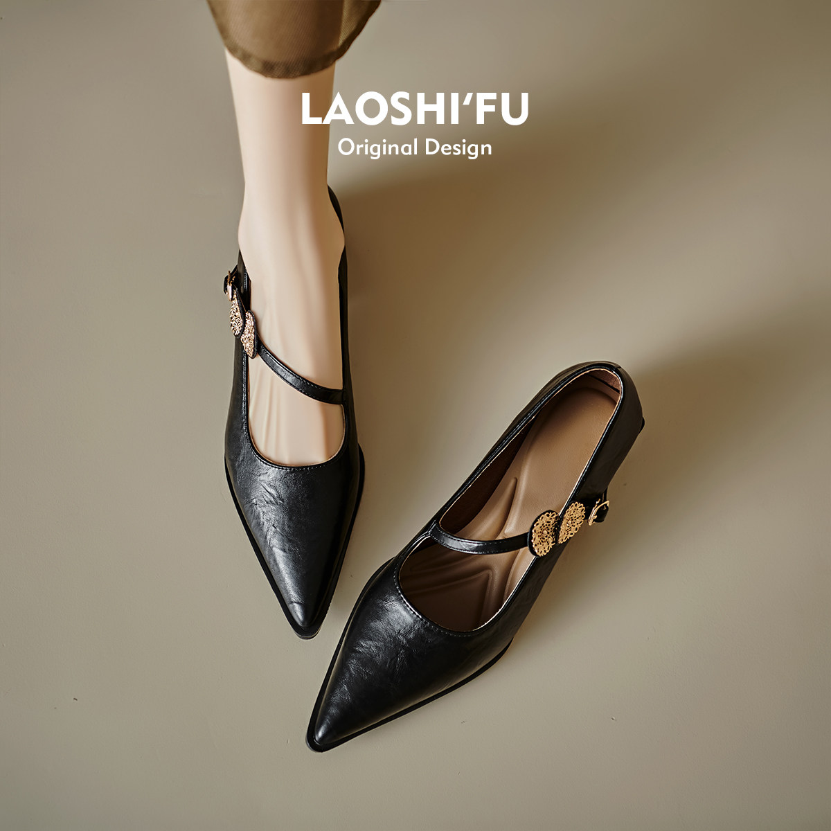 羊皮版！法式尖头粗跟玛丽珍单鞋女春新款复古不累脚小皮鞋高跟鞋