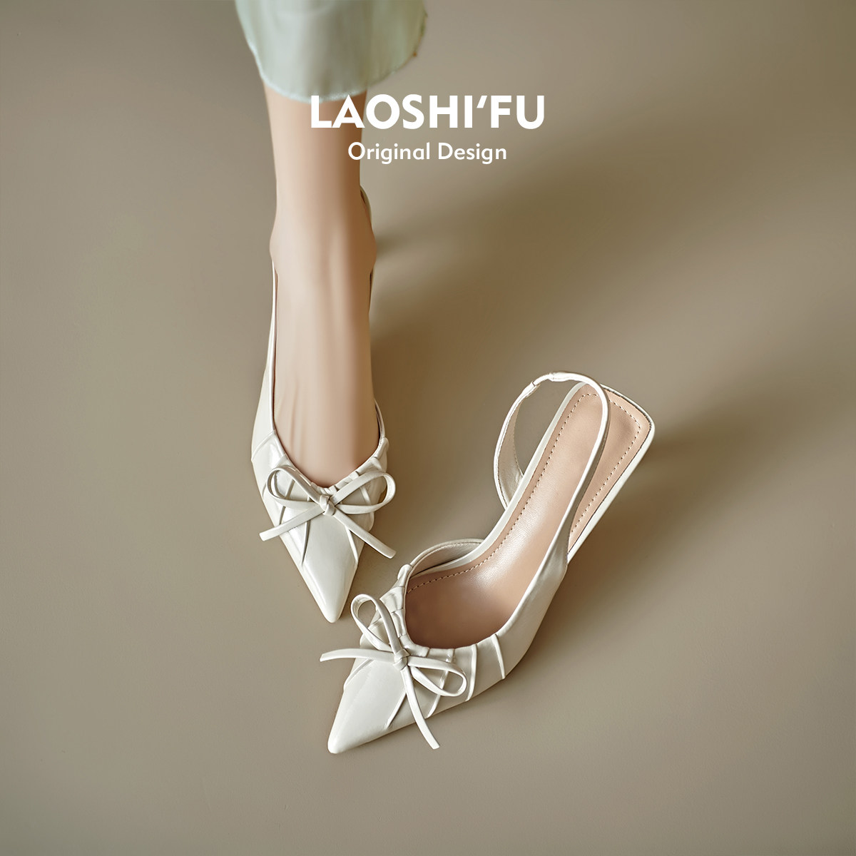 羊皮版！法式蝴蝶结细跟包头凉鞋女2025夏季新款温柔晚晚风高跟鞋