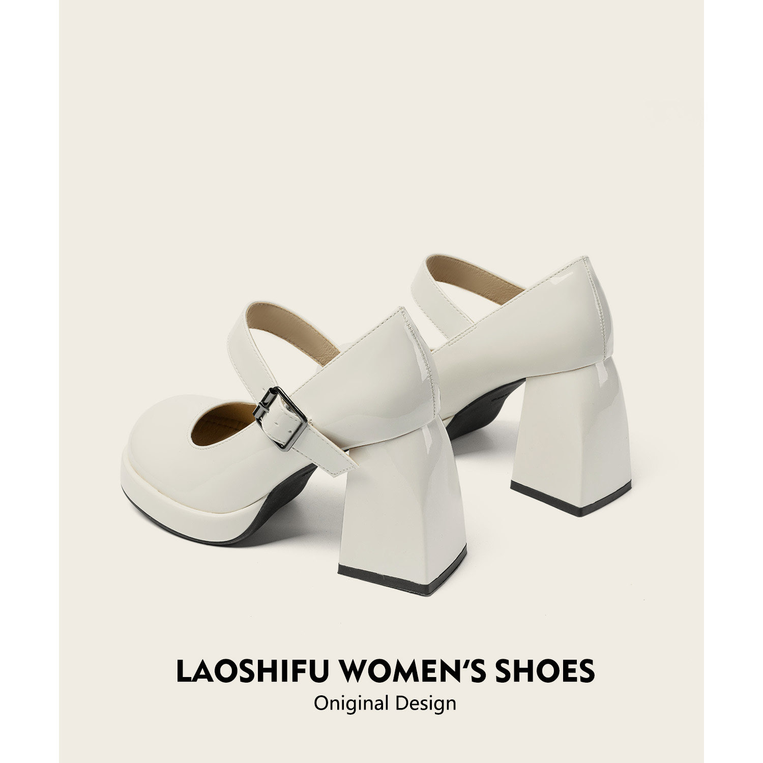 老师傅手工定制春季复古粗跟单鞋白色伴娘鞋婚鞋玛丽珍鞋高跟鞋女