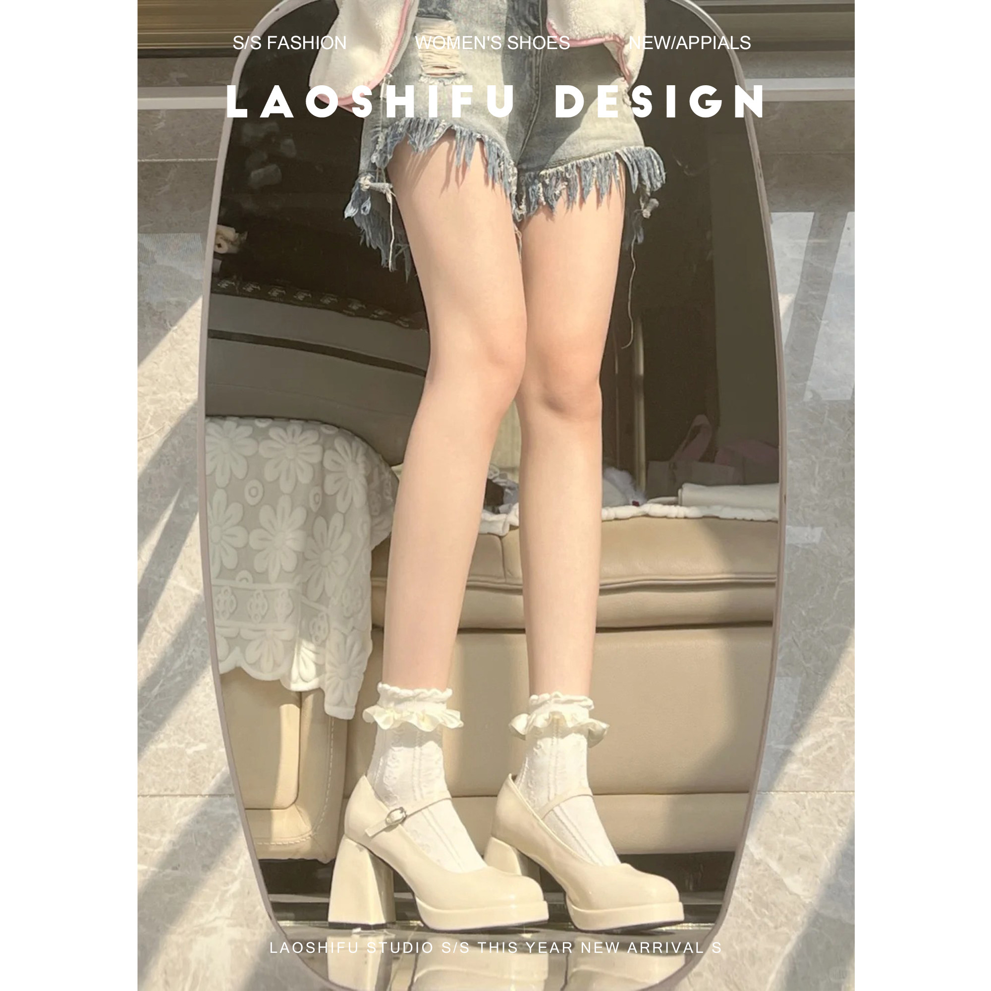 老师傅手工定制春季复古粗跟单鞋米白色伴娘鞋婚鞋玛丽珍高跟鞋女