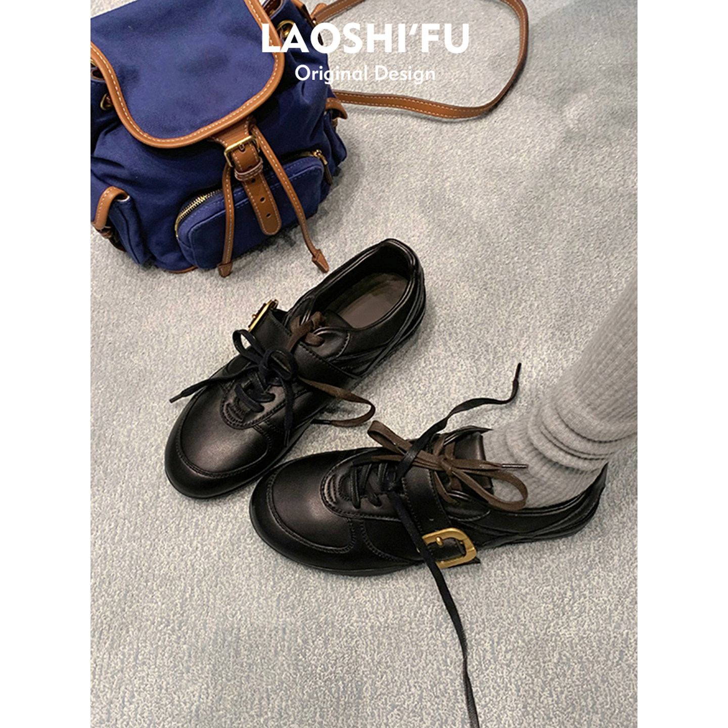 羊皮版~鸳鸯鞋带平底德训鞋女2025新款皮带扣休闲运动阿甘鞋板鞋