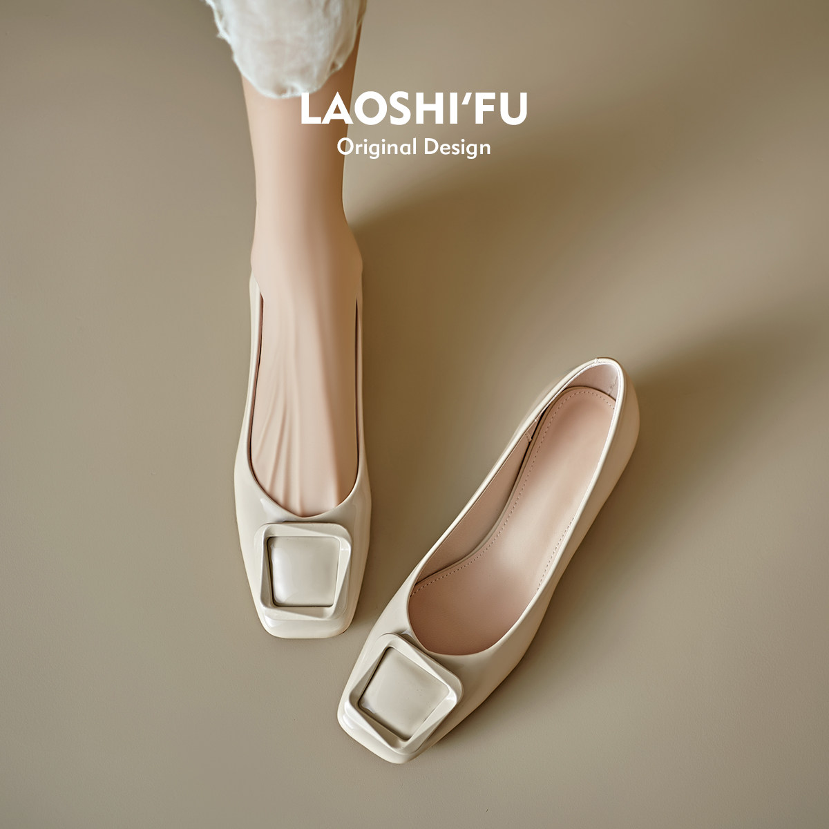 羊皮版！法式气质方头浅口低跟单鞋女2025新款方扣粗跟通勤工作鞋