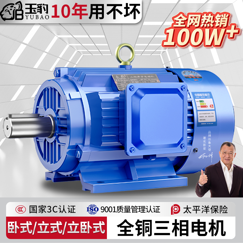 玉豹全铜三相异步电动机380V电机