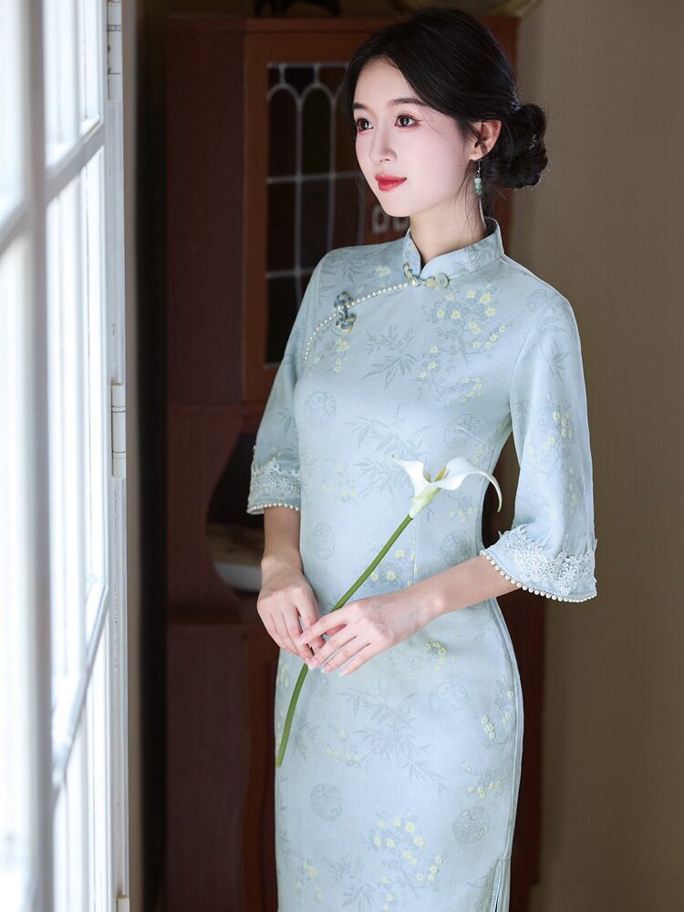 青花小记旗袍蓝色改良新中式大袖旗袍