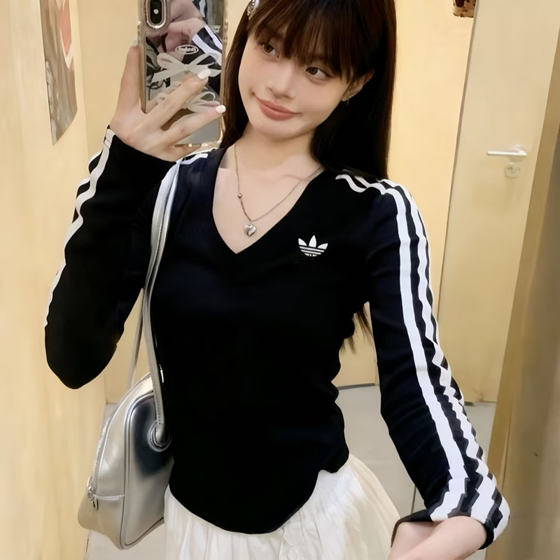 大码显瘦2025秋季条纹女长袖T恤