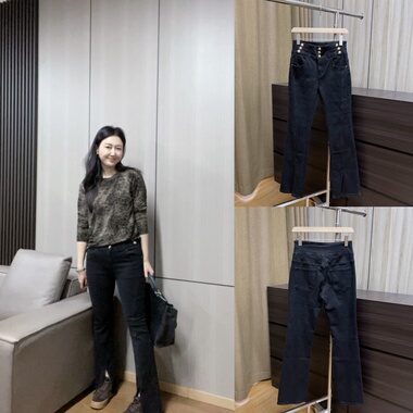 断码捡漏～88608金扣前开叉微喇裤牛仔裤