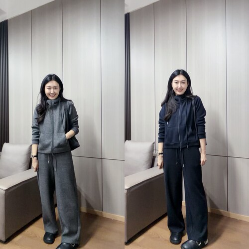 丽的城9310加绒连帽上衣+休闲裤宽松显瘦套装