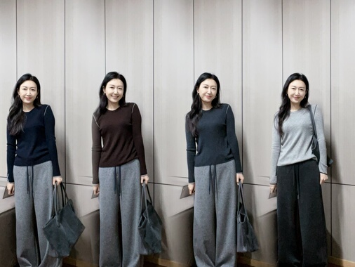 丽的城6037肩袖拼色圆领螺纹长袖针织衫