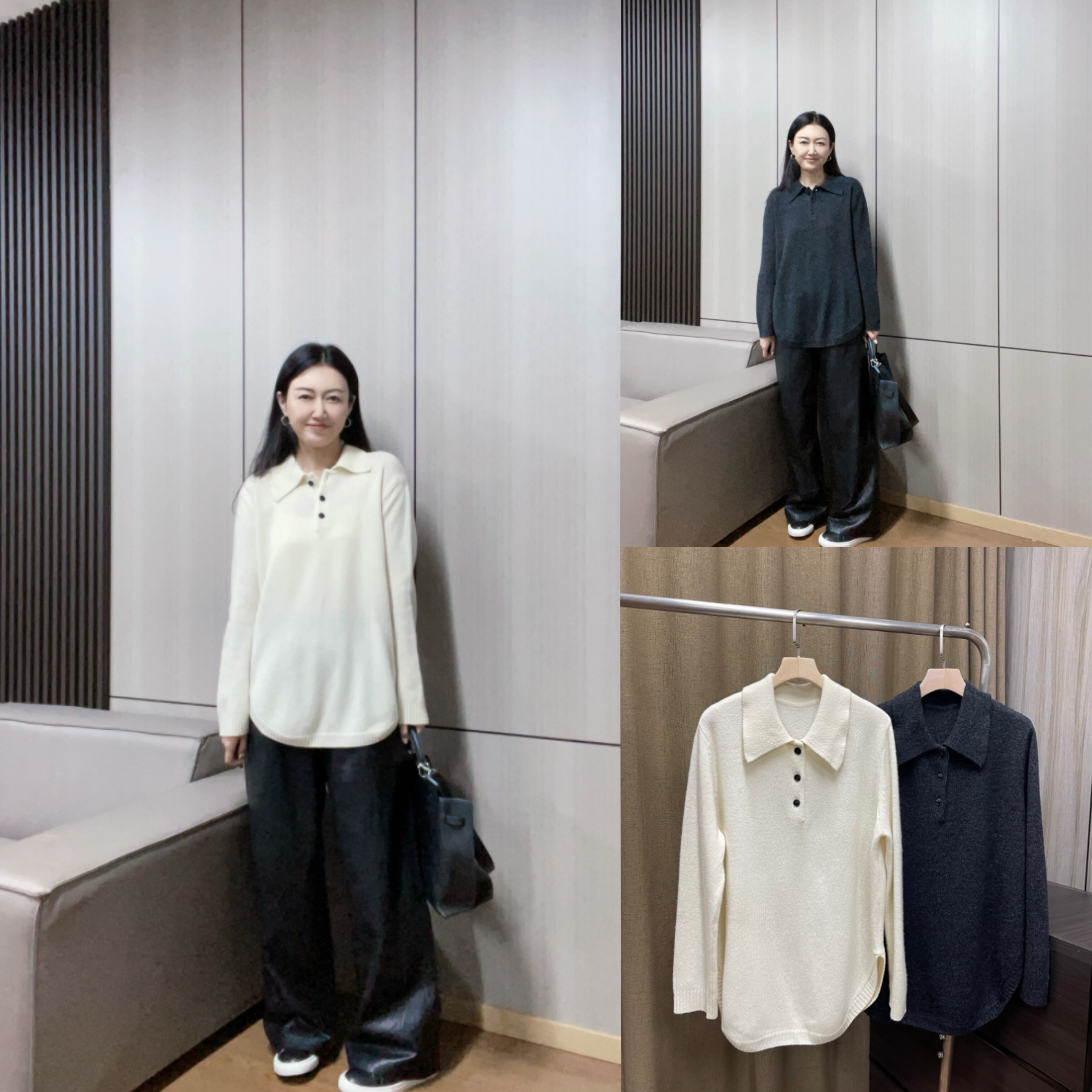 断码捡漏～82511纽扣翻领中长款毛衣