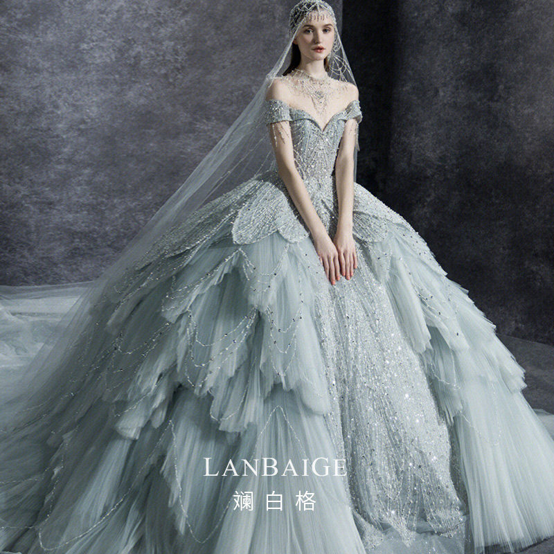 斓白格2026春季新款新娘结婚奢华复古重工水晶满钻长拖尾主婚纱女