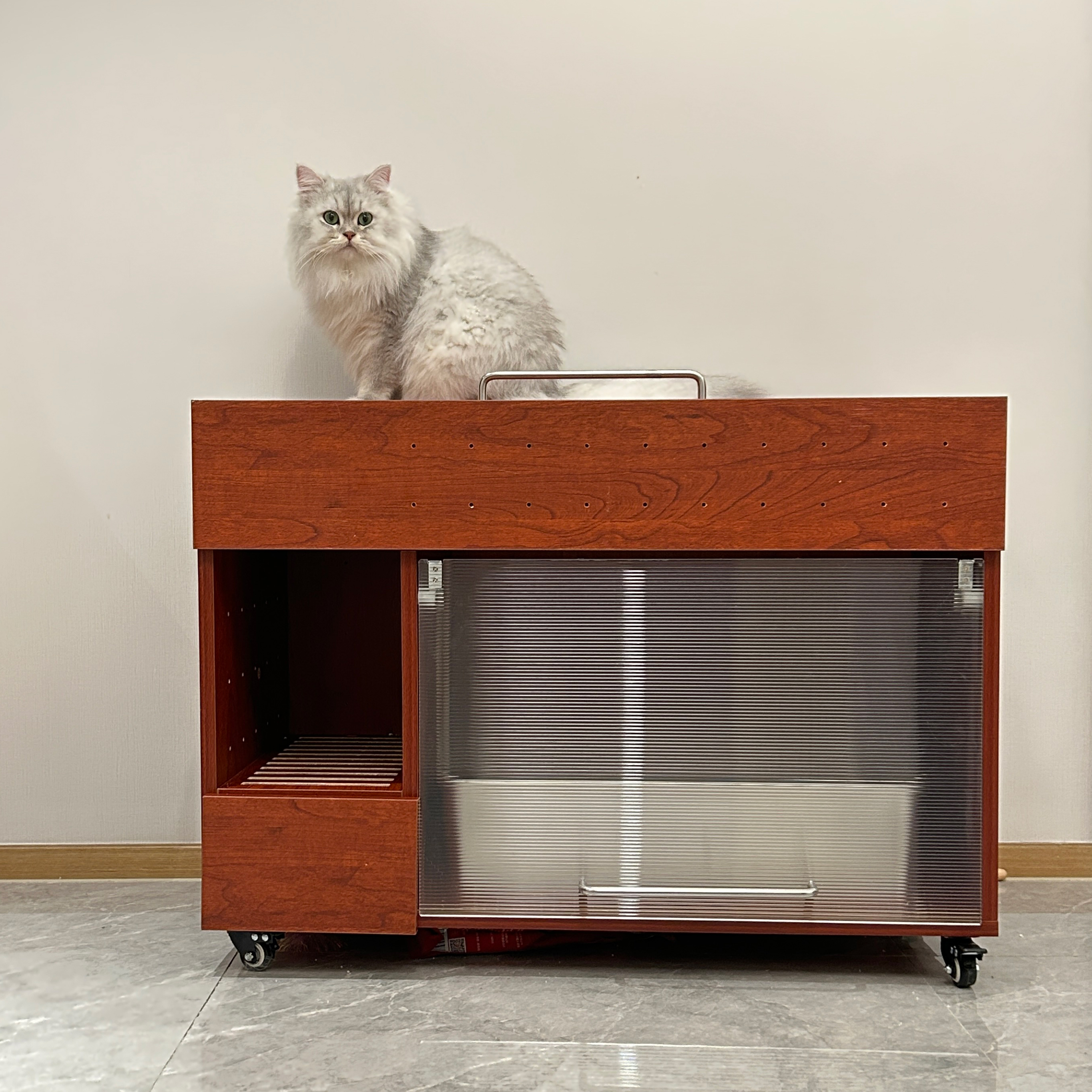 慧宠佳宠物中古风猫砂柜防带砂猫砂盆柜半封闭式猫厕所储物柜一体