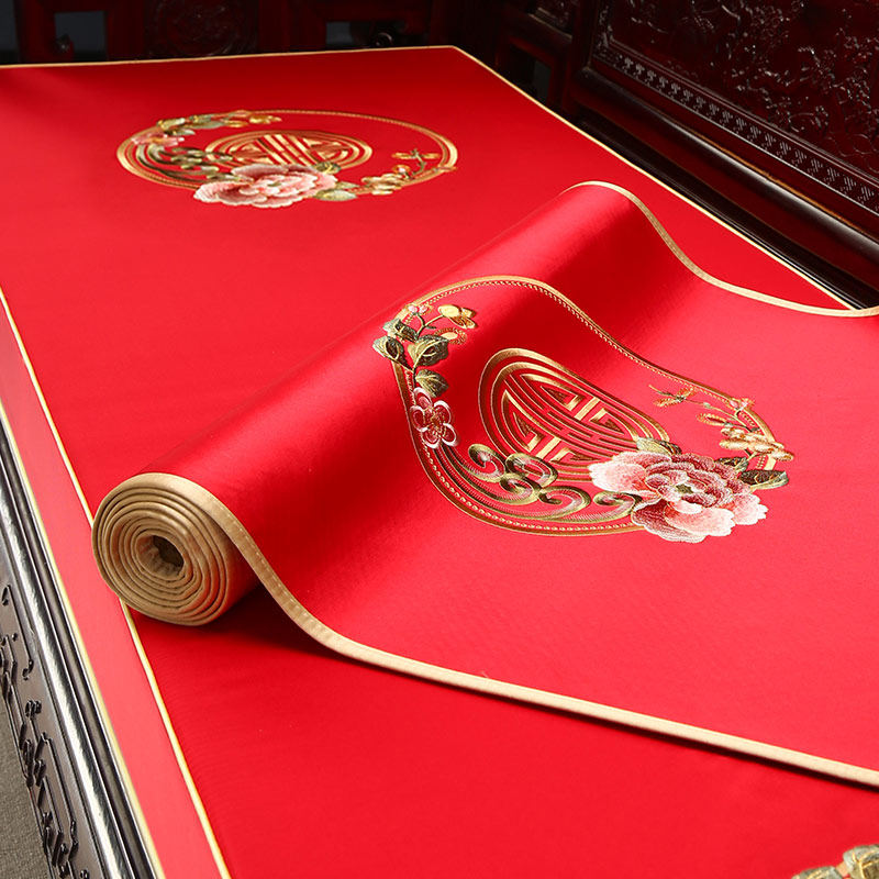 红色坐垫套罩结婚喜庆红木沙发垫盖巾高档中式罗汉床靠背巾沙发巾