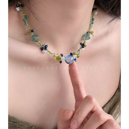 树与微风蓝莓重工捷克珠项链