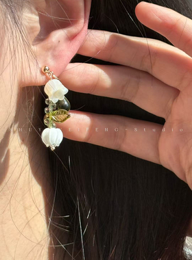 树与微风法式铃兰耳夹清新日常