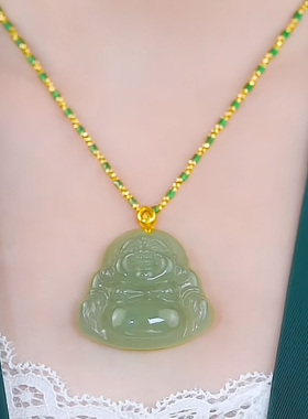 仿和田玉吊坠佛公纯银项链女款
