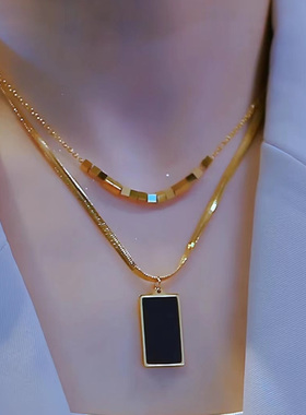 钛钢项链双层叠戴锁骨链女