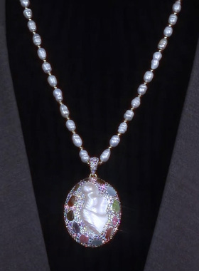 新款天然巴洛克珍珠碧玺毛衣链