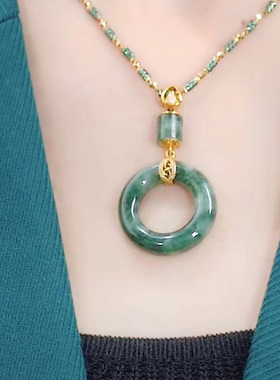 水草玛瑙平安扣环吊坠项链