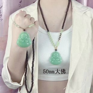 新款玉石吊坠女玉佛玉坠大肚弥勒佛笑佛玉佩仿玉石佛公项链毛衣链
