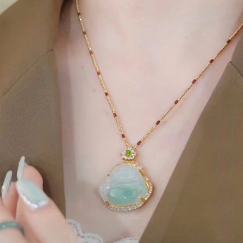 翡翠吊坠女款弥勒佛K金