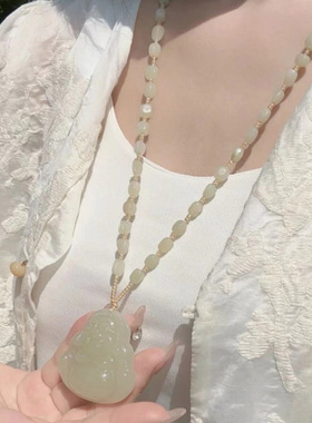 新款仿天然和田玉弥勒佛吊坠女