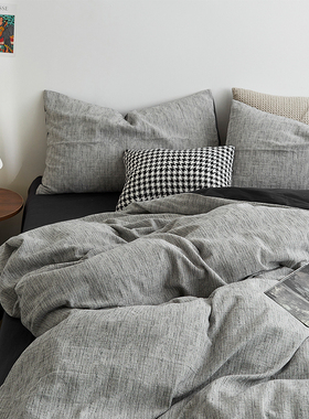 侘寂风黑灰色全棉提花四件套100纯棉床单床笠样板房北欧四季床品