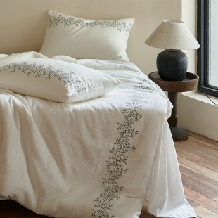 简约白色全棉四件套刺绣床品套件亲肤四季 通用床单被套床单高级感