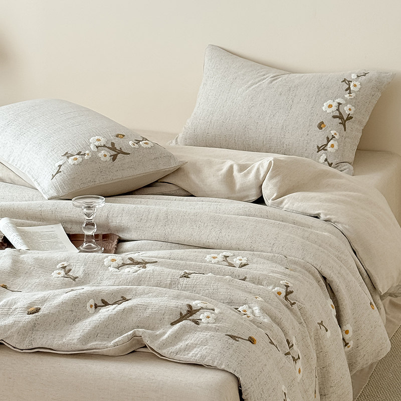 A类棉麻双层纱毛巾绣四件套全棉纯棉2026新款床单被套复古风床品,床上用品,床品套件/四件套/多件套,淘宝优惠券,粉丝福利购,淘宝优惠卷