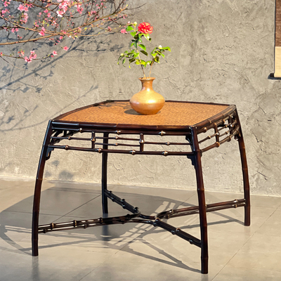 竹老表餐桌手工圆竹仿古鼓桌茶桌