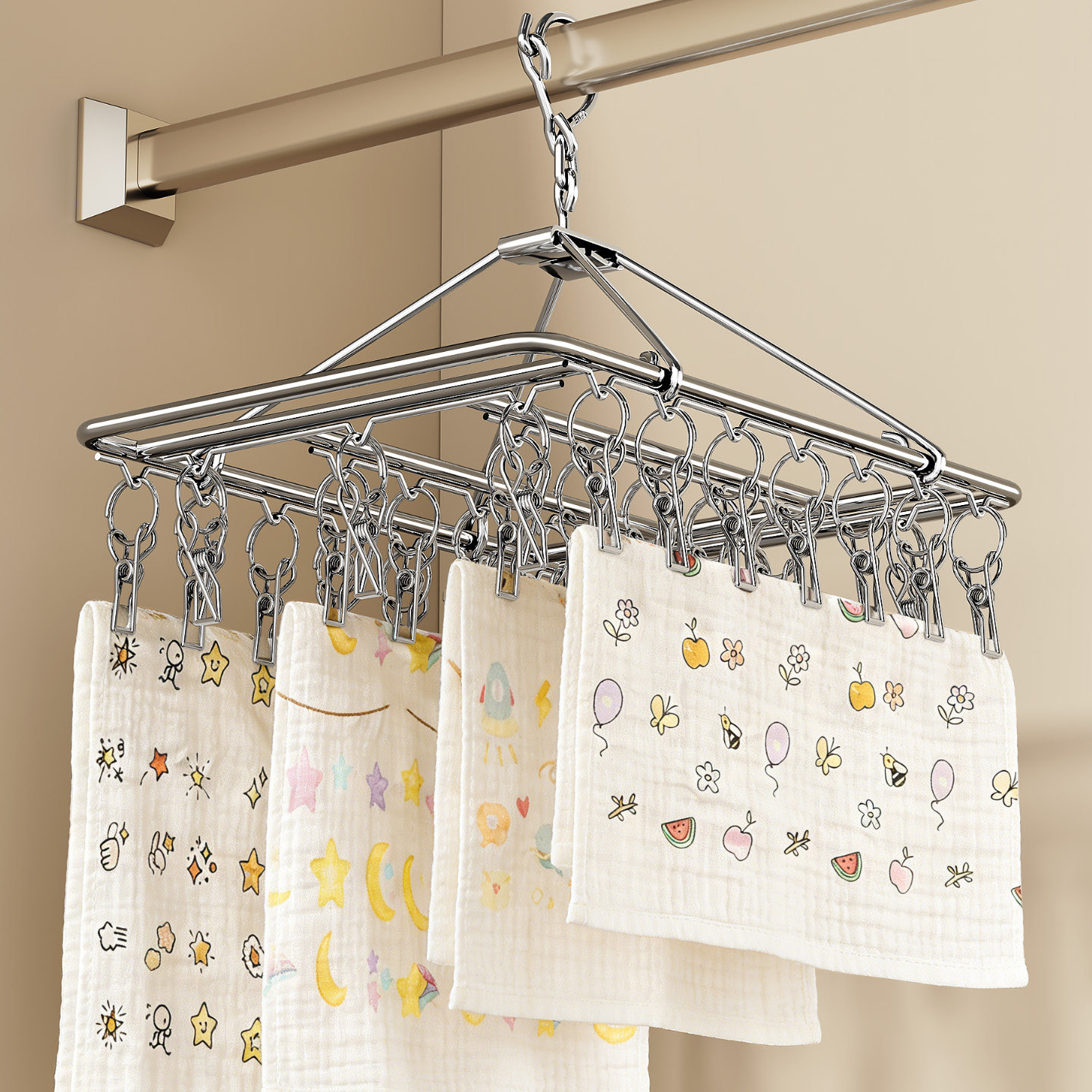 婴儿浴巾304不锈钢多夹子晾晒架家用宝宝帽子口水巾袜子专用衣架,收纳整理,多夹子晾衣架,淘宝优惠券,粉丝福利购,淘宝优惠卷